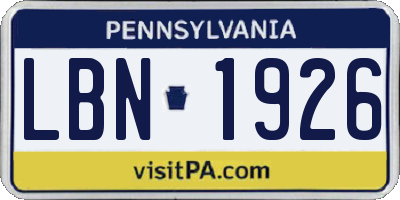 PA license plate LBN1926