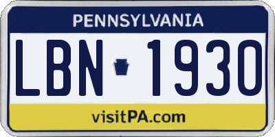 PA license plate LBN1930