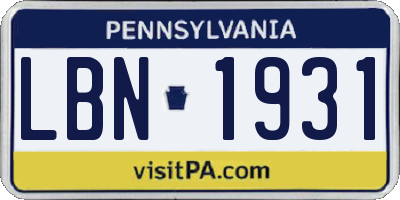 PA license plate LBN1931