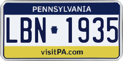 PA license plate LBN1935