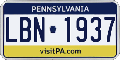 PA license plate LBN1937