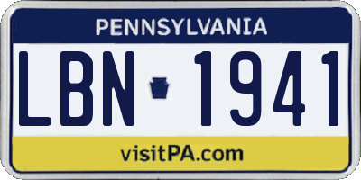 PA license plate LBN1941