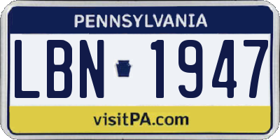 PA license plate LBN1947