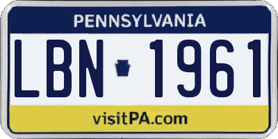 PA license plate LBN1961