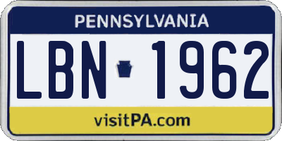 PA license plate LBN1962