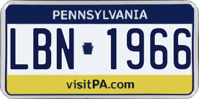 PA license plate LBN1966
