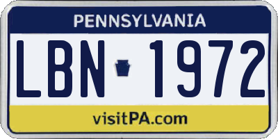 PA license plate LBN1972