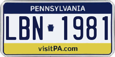 PA license plate LBN1981