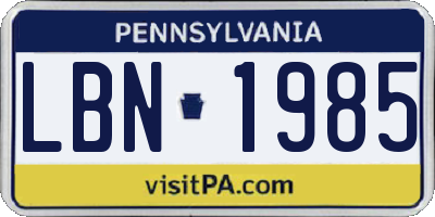 PA license plate LBN1985