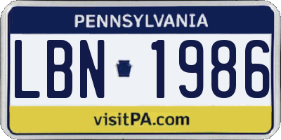 PA license plate LBN1986