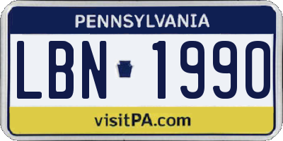 PA license plate LBN1990