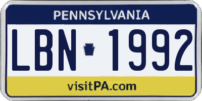 PA license plate LBN1992