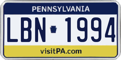 PA license plate LBN1994