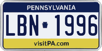 PA license plate LBN1996