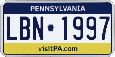 PA license plate LBN1997