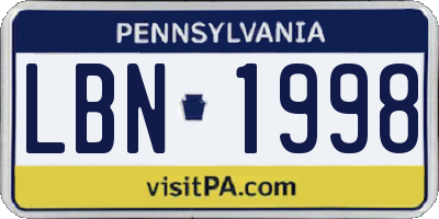 PA license plate LBN1998