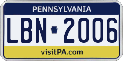 PA license plate LBN2006