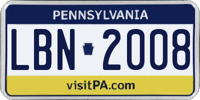 PA license plate LBN2008