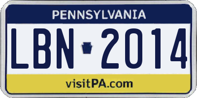 PA license plate LBN2014