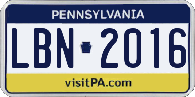 PA license plate LBN2016
