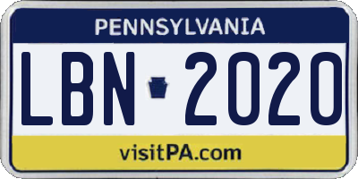 PA license plate LBN2020