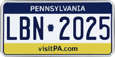 PA license plate LBN2025
