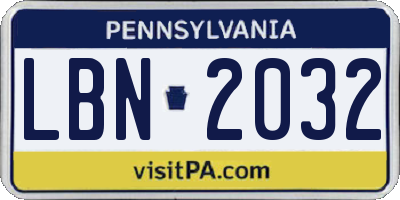 PA license plate LBN2032