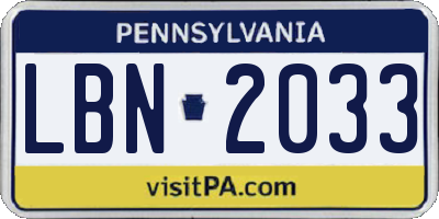 PA license plate LBN2033
