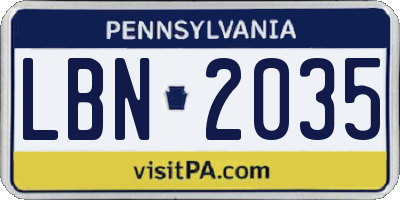 PA license plate LBN2035