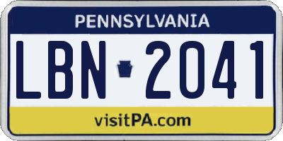 PA license plate LBN2041
