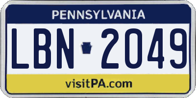 PA license plate LBN2049