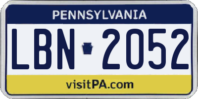 PA license plate LBN2052