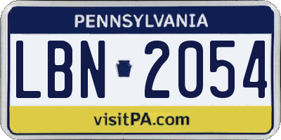 PA license plate LBN2054