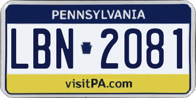 PA license plate LBN2081
