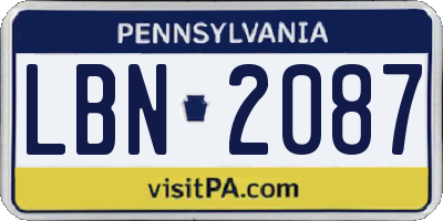 PA license plate LBN2087