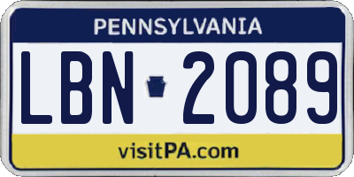 PA license plate LBN2089