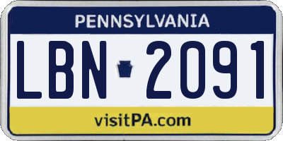 PA license plate LBN2091