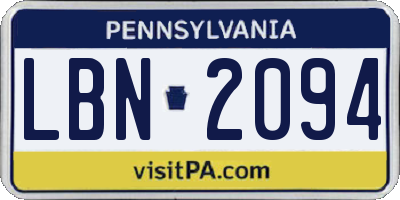 PA license plate LBN2094
