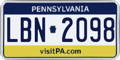 PA license plate LBN2098