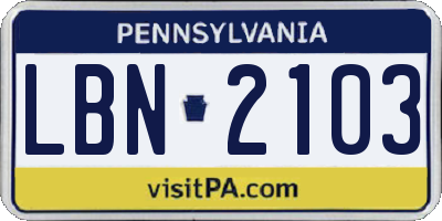 PA license plate LBN2103