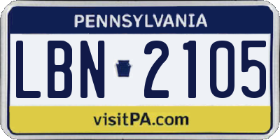 PA license plate LBN2105