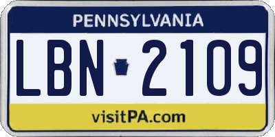 PA license plate LBN2109