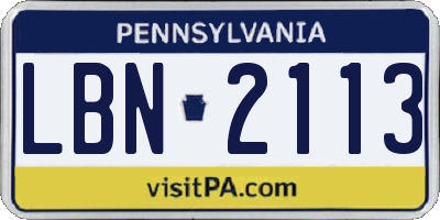 PA license plate LBN2113