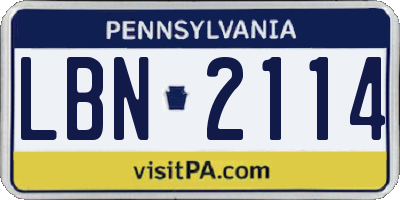 PA license plate LBN2114