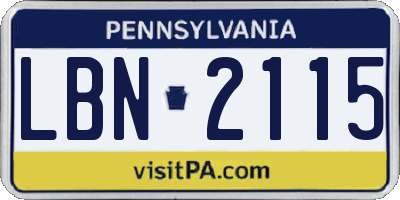 PA license plate LBN2115