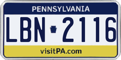 PA license plate LBN2116