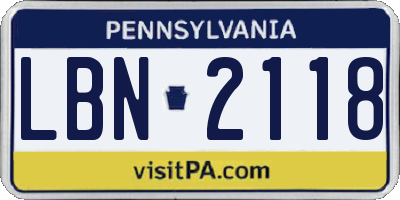 PA license plate LBN2118