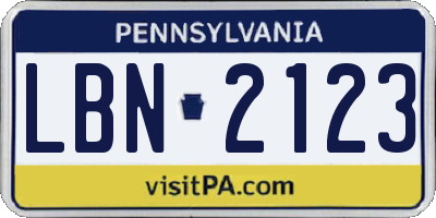 PA license plate LBN2123