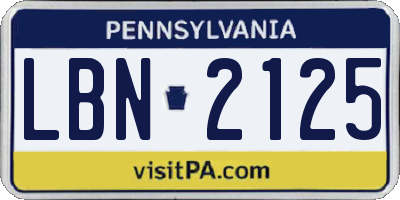 PA license plate LBN2125