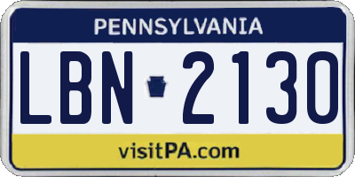 PA license plate LBN2130